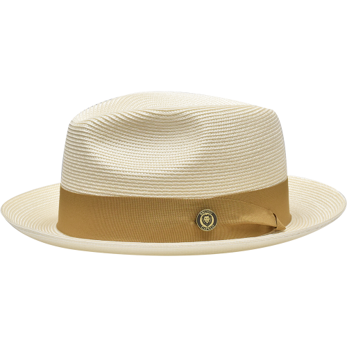 Bruno Capelo Ivory / Cognac Fedora Braided Straw Hat FN-828